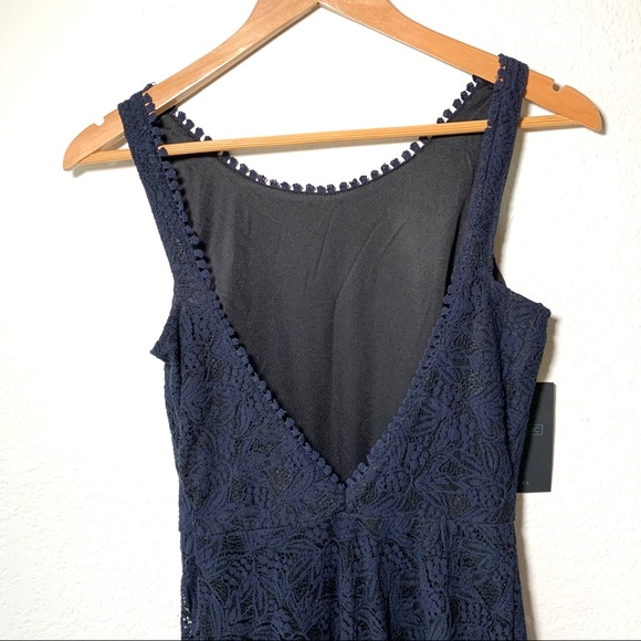 Zara Lace Open Back Sleeveless Midi Dress Navy Blue Small - Picture 5 of 6